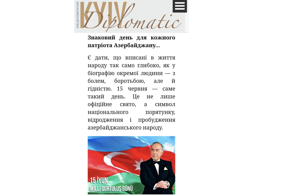 Ukrayna nəşrində Milli Qurtuluş Günü ilə bağlı məqalə dərc edilib