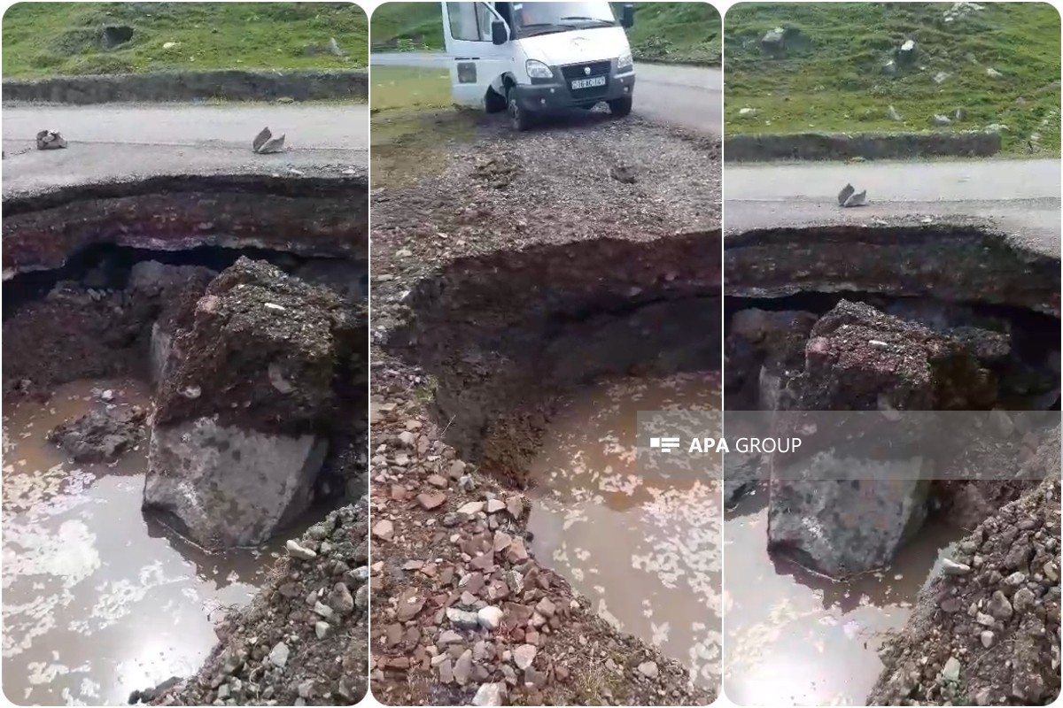Daşkəsəndə sel suları ciddi fəsadlara səbəb olub, yol çöküb - FOTOLENT