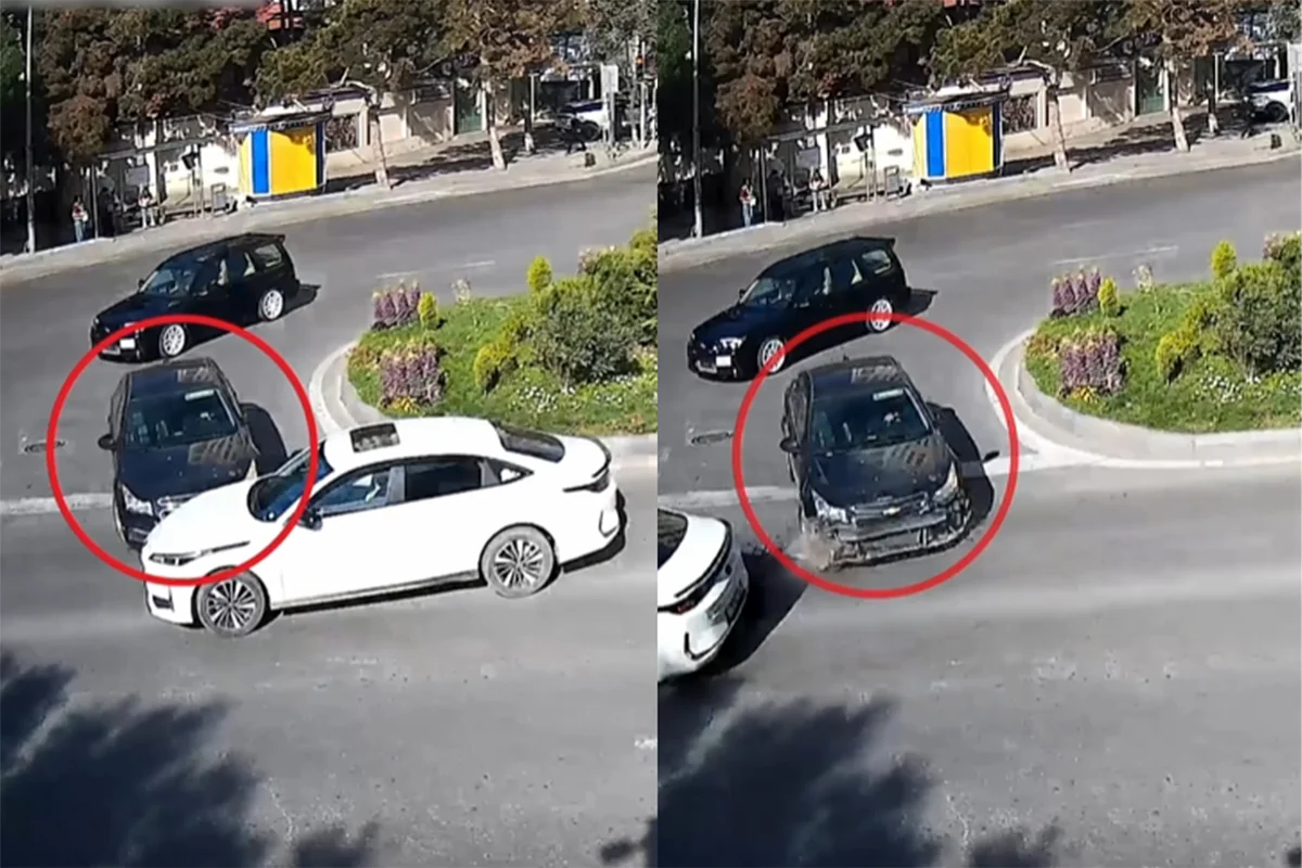 Bakıda dairəyə düzgün daxil olmayan sürücü qəzaya səbəb oldu - VİDEO